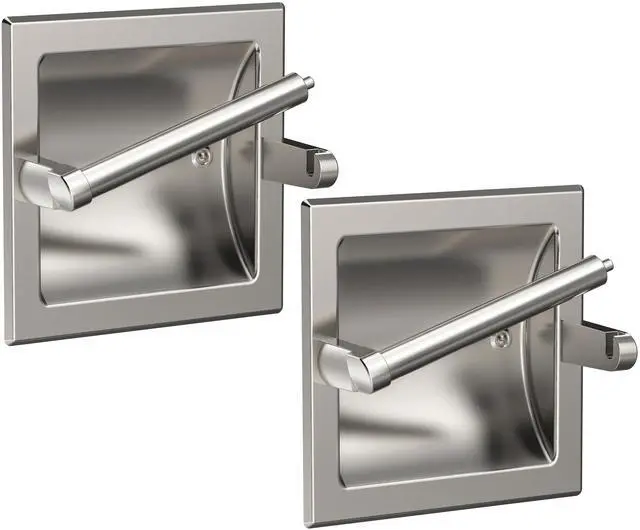 Main image of Toilet Paper Holder 2 Pack, Recessed Pivoting Toilet Paper Holder Wall Mount Stainless Steel for Large Rolls in Bathroom (Brushed Nickel)