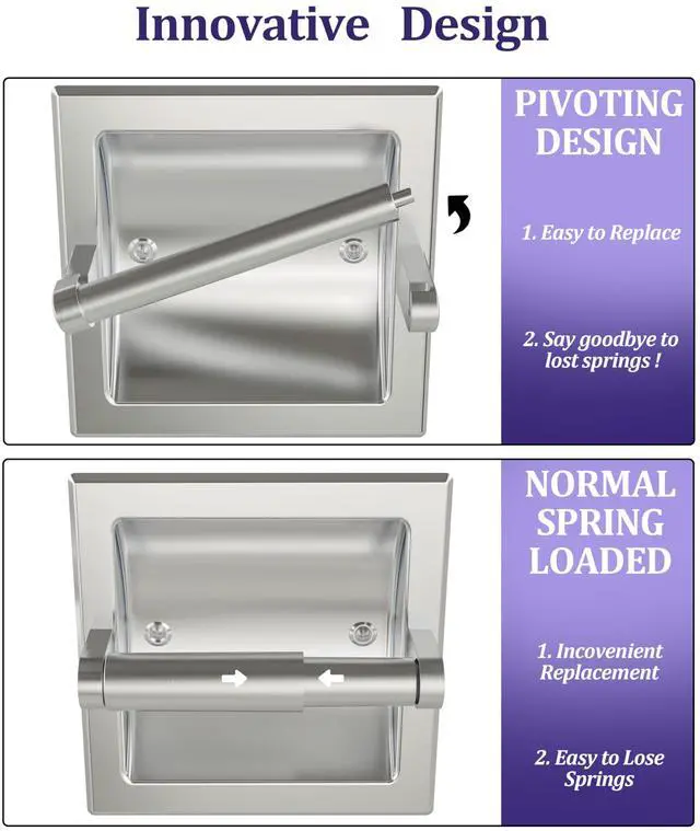 Alt view image 2 of 7 - Toilet Paper Holder 2 Pack, Recessed Pivoting Toilet Paper Holder Wall Mount Stainless Steel for Large Rolls in Bathroom (Brushed Nickel)