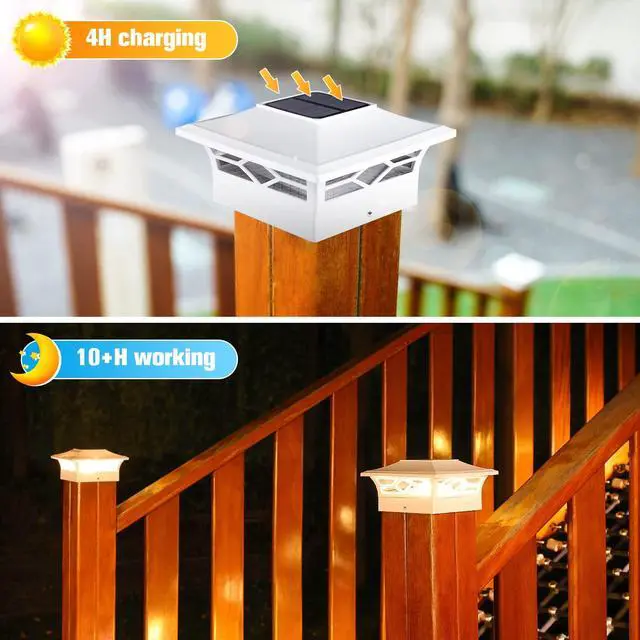 Alt view image 2 of 6 - 6Pack Solar Post Cap Lights, 2 Color Modes Deck Lights, White | Waterproof solar lights fit 4x4/6x6 wooden & 4x4/5x5 vinyl posts, suitable for dock, fence, patio outdoor decorative lighting
