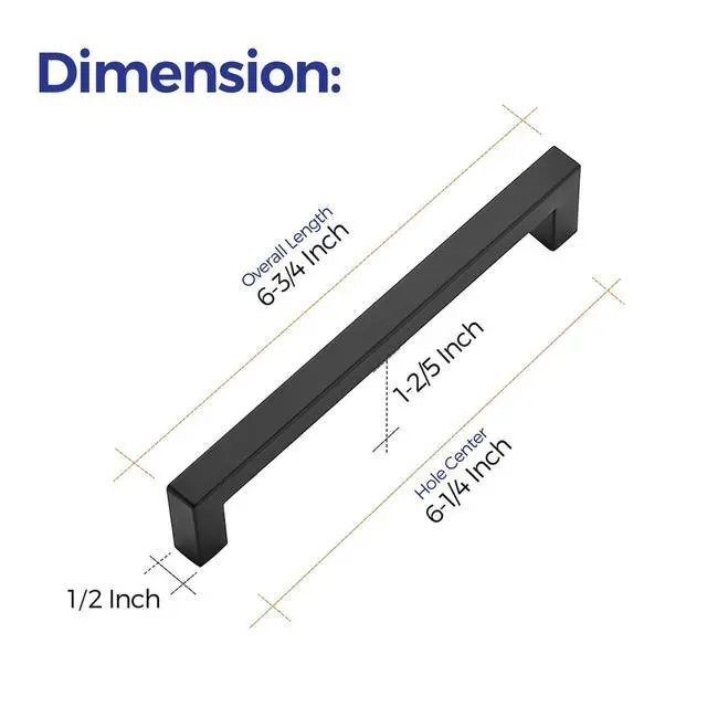 Alt view image 3 of 7 - Matte Black Cabinet Handles Square Pulls 6-1/4 Inch 30 Pack | Stainless Steel, Square Bar Grip, Drawer Pulls, Kitchen Cabinet Hardware, For Cupboards, Drawers, Dressers, Cabinets