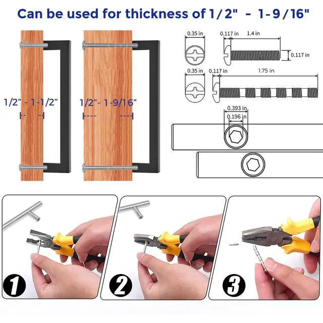 Alt view image 4 of 7 - Matte Black Cabinet Handles Square Pulls 6-1/4 Inch 30 Pack | Stainless Steel, Square Bar Grip, Drawer Pulls, Kitchen Cabinet Hardware, For Cupboards, Drawers, Dressers, Cabinets