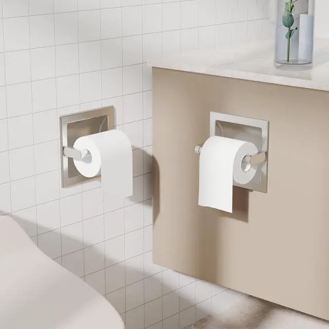 Alt view image 5 of 7 - Toilet Paper Holder 2 Pack, Recessed Pivoting Toilet Paper Holder Wall Mount Stainless Steel for Large Rolls in Bathroom (Brushed Nickel)