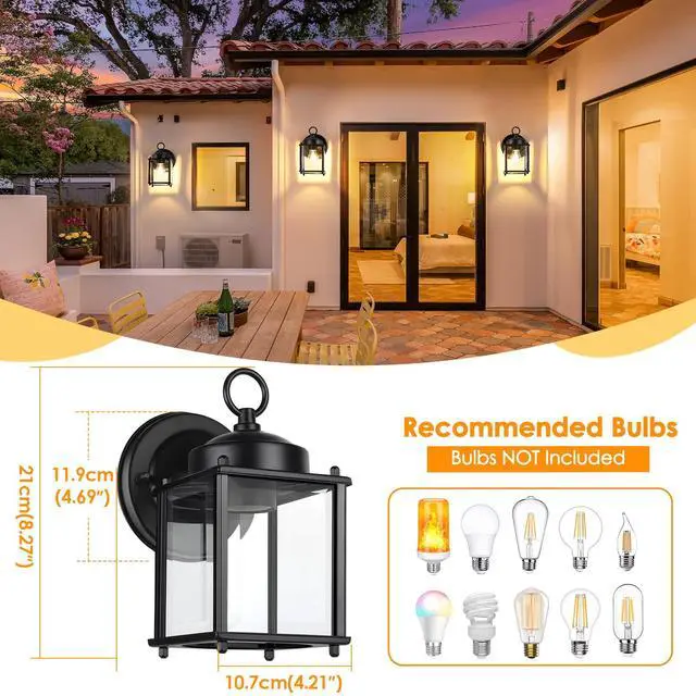 Alt view image 2 of 7 - Outdoor Wall Lantern, Exterior Waterproof Wall Sconce Light Fixtures, Black Front Door Wall Lighting with Clear Beveled Glass Shade, 2 Pack