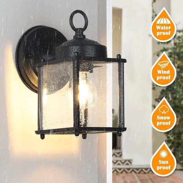 Alt view image 4 of 7 - Outdoor Wall Lantern, Exterior Waterproof Wall Sconce Light Fixtures, Black Front Door Wall Lighting with Clear Beveled Glass Shade, 2 Pack