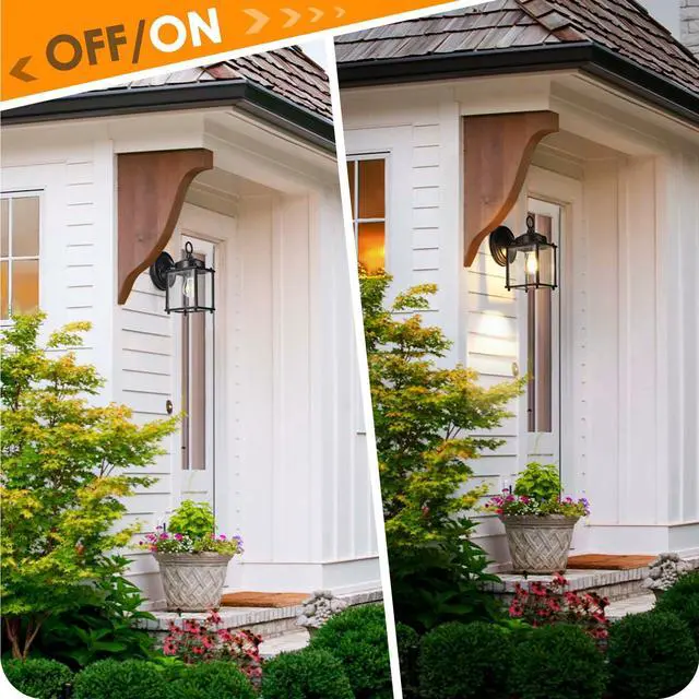 Alt view image 6 of 7 - Outdoor Wall Lantern, Exterior Waterproof Wall Sconce Light Fixtures, Black Front Door Wall Lighting with Clear Beveled Glass Shade, 2 Pack