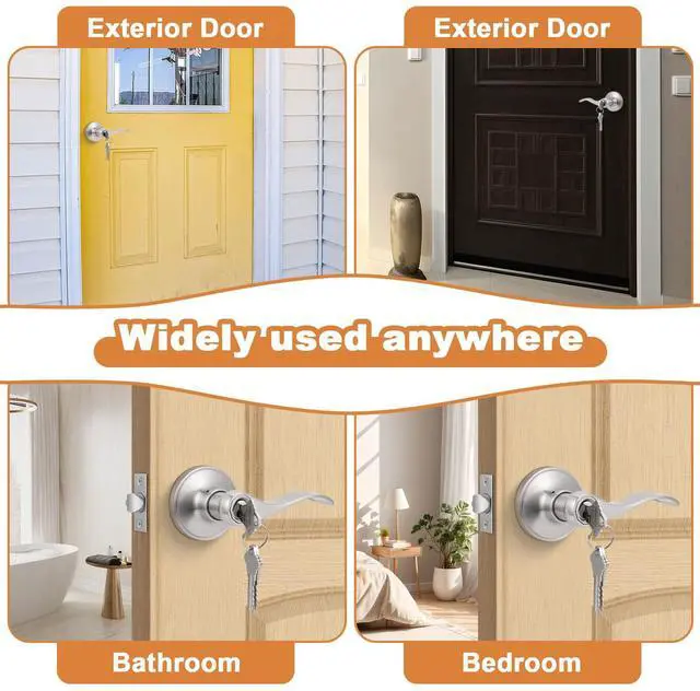 Alt view image 6 of 7 - (2 Pack Wave Style Keyed Alike Entry Levers, Exterior Interior Satin Nickel Keyed Door Handles with Lock and Same Keys, Reversible for Right Left Handed Doors