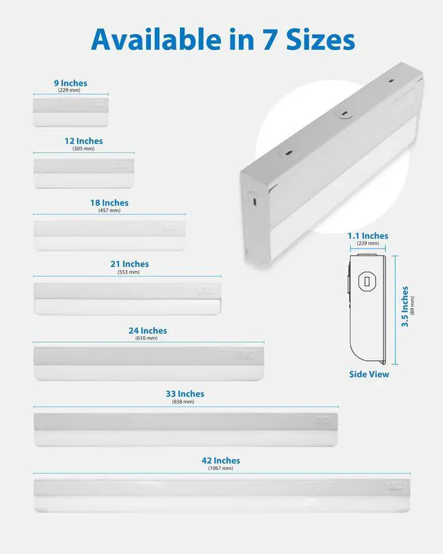 Alt view image 4 of 7 - 24 LED Direct Wire Under Cabinet Light - Dimmable Undercounter LED Lights for Kitchen - Selectable CCT 2700K-5000K, 612-648 Lumens, 9W - UCB Series Hardwired Under Cabinet Lighting by Lighting