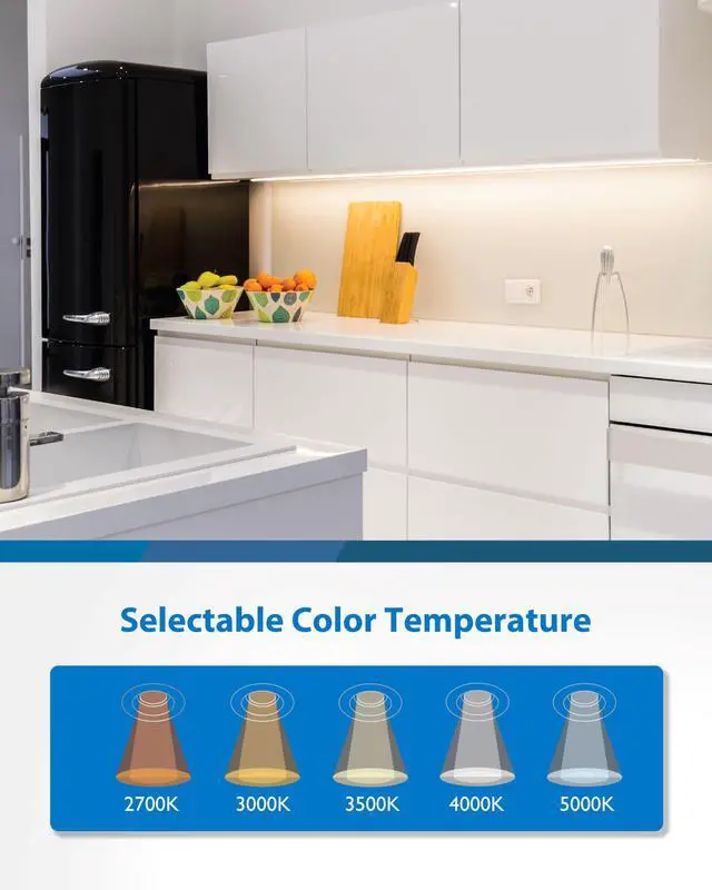 Alt view image 6 of 7 - 24 LED Direct Wire Under Cabinet Light - Dimmable Undercounter LED Lights for Kitchen - Selectable CCT 2700K-5000K, 612-648 Lumens, 9W - UCB Series Hardwired Under Cabinet Lighting by Lighting