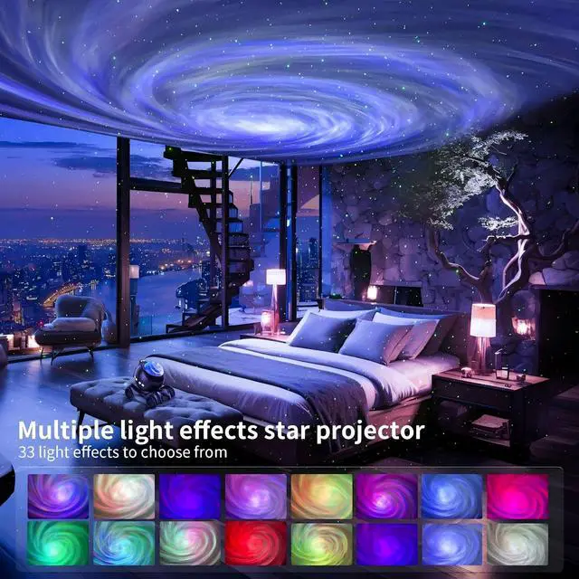 Alt view image 2 of 6 - Galaxy Projector, Star Aurora Night Light Bluetooth Speaker, Black | 33 Dynamic Light Effects, 8 Soothing White Noises, Remote Timer, 360° Adjustable Projection Angle, Ideal Gift, Home Decor