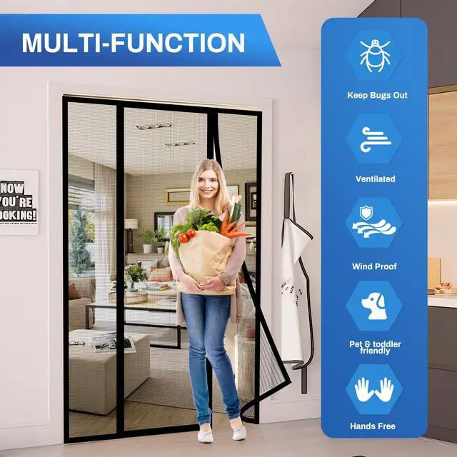 Alt view image 7 of 7 - Magnetic Screen Door Upgraded PET Mesh Stronger Than Fiberglass and Polyester,Hands Free,Keeps Bugs Out,Pet & Kid Friendly,Suitable for Sliding Door,Large Patio Door and French Door-72''x80''