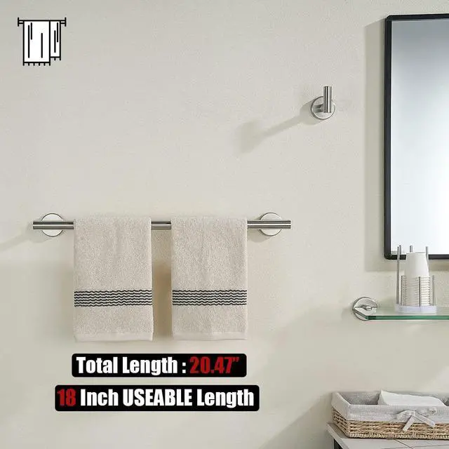 Alt view image 5 of 7 - Bath Towel Bar, 20.5 Inch 304 Stainless Steel Thicken 0.8mm Towel Rack Bathroom, Towel Holder Brushed Finished Wall Mount, Useable Length 18 Inch TB110L18-BN