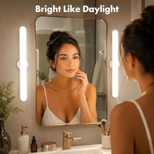 Alt view image 3 of 7 - Set of 2 Vanity Makeup Lights for Mirror | Stick On Rechargeable Wireless Light Bar for Bathroom with 3 CCT&Dimmable, Cordless Battery Operated Touch Control Lighting