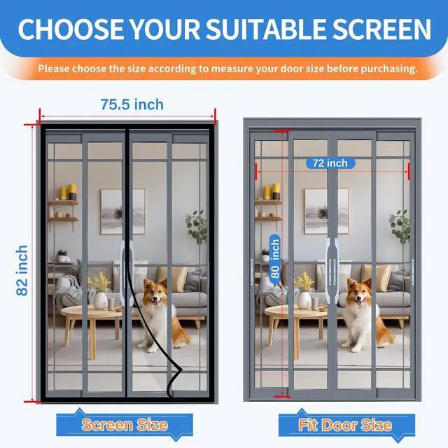 Alt view image 2 of 7 - Upgraded PET Mesh Magnetic Screen Door Stronger Than Fiberglass and Polyester,Hands Free,Keep Bugs Out,Pet & Kid Friendly,Suitable for Sliding Doors,Patio and French Doors-72" X 80"