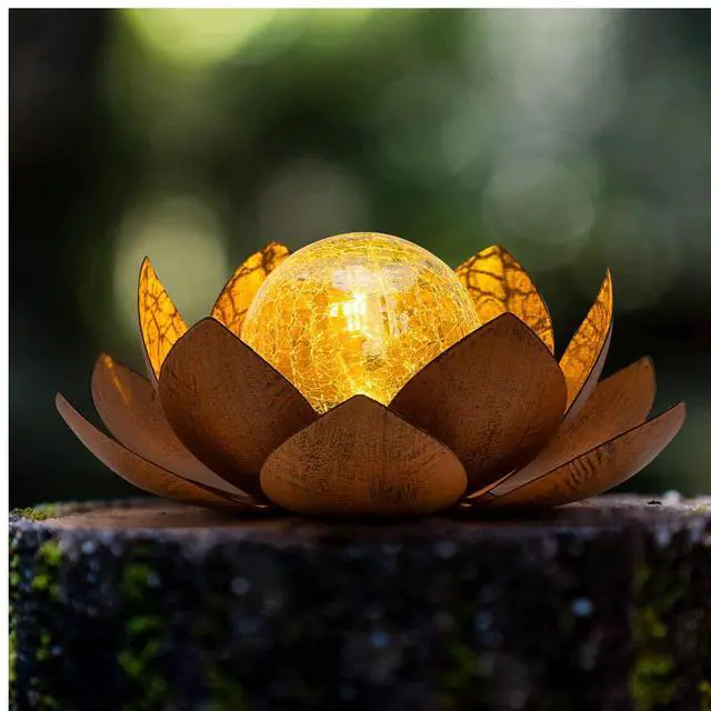 Main image of Solar Lights Outdoor Decor Metal Lotus Flower LED Waterproof Glass Decorative Gifts for Garden Lover Women Mom Table Pathway Lawn Patio Yard Ground
