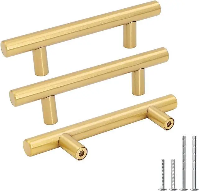 Main image of 10 Pack 3 inch Gold Cabinet Handles Brushed Gold Cabinet Pulls | Gold Dresser Drawer Handles Stainless Steel Drawer Pulls for Kitchen Bathroom Bedroom, Easy to Install