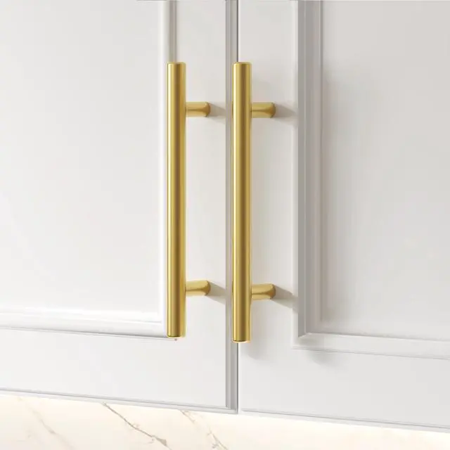 Alt view image 2 of 7 - 10 Pack 3 inch Gold Cabinet Handles Brushed Gold Cabinet Pulls | Gold Dresser Drawer Handles Stainless Steel Drawer Pulls for Kitchen Bathroom Bedroom, Easy to Install