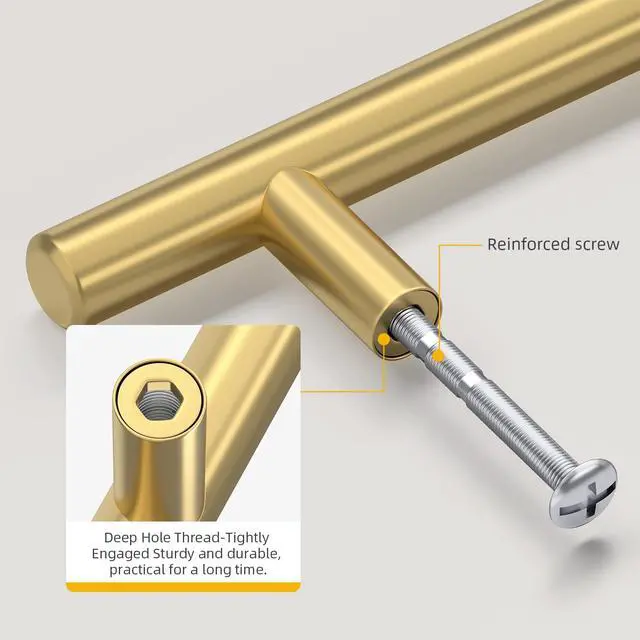 Alt view image 5 of 7 - 10 Pack 3 inch Gold Cabinet Handles Brushed Gold Cabinet Pulls | Gold Dresser Drawer Handles Stainless Steel Drawer Pulls for Kitchen Bathroom Bedroom, Easy to Install