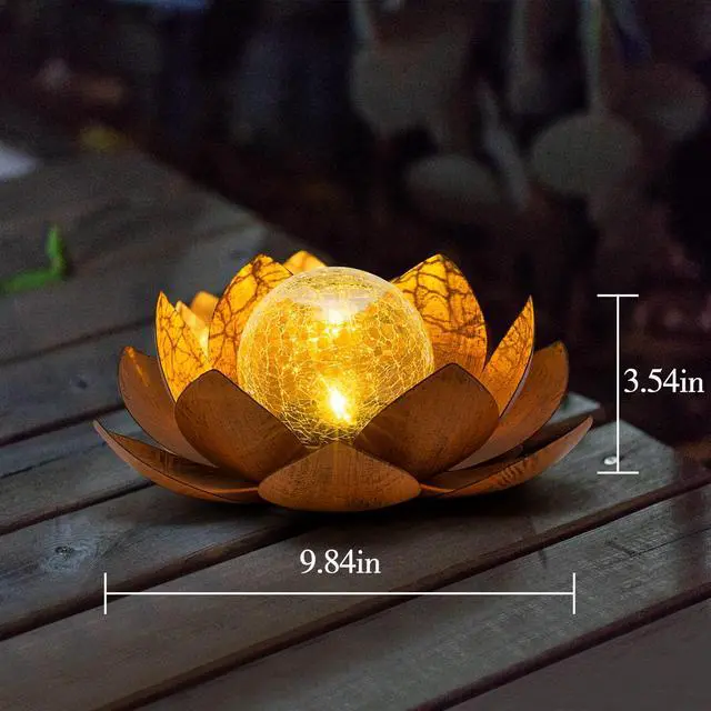 Alt view image 3 of 7 - Solar Lights Outdoor Decor Metal Lotus Flower LED Waterproof Glass Decorative Gifts for Garden Lover Women Mom Table Pathway Lawn Patio Yard Ground