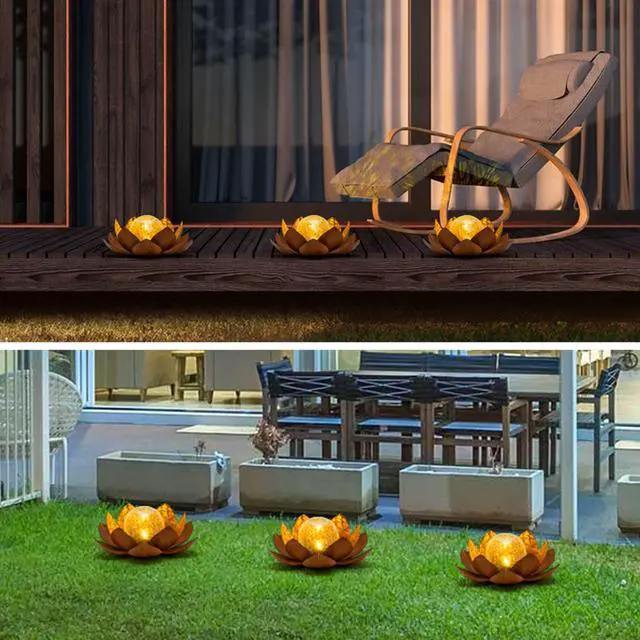Alt view image 6 of 7 - Solar Lights Outdoor Decor Metal Lotus Flower LED Waterproof Glass Decorative Gifts for Garden Lover Women Mom Table Pathway Lawn Patio Yard Ground
