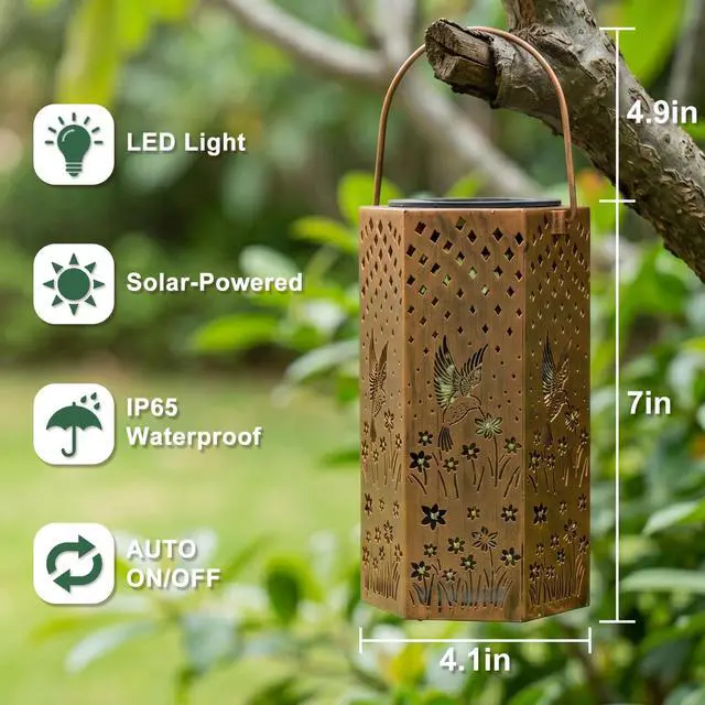 Alt view image 4 of 7 - Birthday Gifts for Women Solar Lanterns Outdoor Waterproof | Hummingbird Hanging Solar Lights Outside for Yard, Patio, Garden Decor, Mothers Day Gifts for Mom Grandma