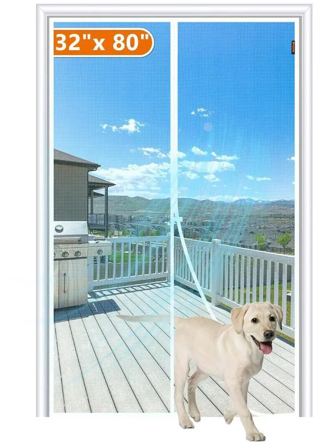 Main image of Magnetic Screen Door Fits Door Size 32"x 80", Hands-Free Mesh White | 34" x 81" Heavy Duty Door Screen Magnetic Closure & Windproof Fastener, Pet Friendly Interior Screen Door Mesh