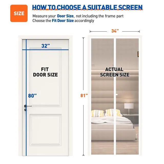 Alt view image 2 of 6 - Magnetic Screen Door Fits Door Size 32"x 80", Hands-Free Mesh White | 34" x 81" Heavy Duty Door Screen Magnetic Closure & Windproof Fastener, Pet Friendly Interior Screen Door Mesh