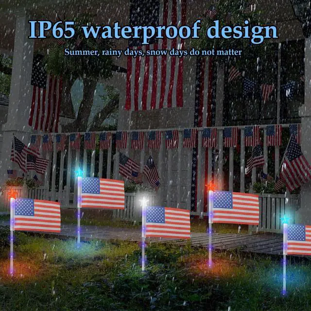 Alt view image 6 of 7 - 4th of July Decorations Outdoor American Flag Lights, 6-Pack Red White and Blue Solar Stars Lights with 6 USA Flags & 30LED,Bright Patriotic Pathway Lights for Memorial Day Yard Lawn Decor