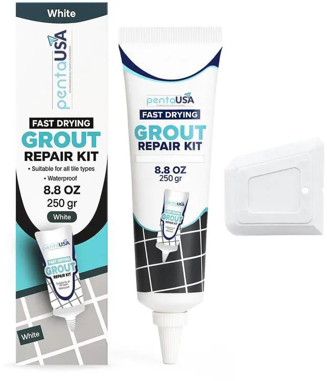 Main image of Premixed Tile Grout Repair - White (8.8oz/250g) | Acrylic sanded formula, for bathroom shower kitchen tile, water-resistant, applicator included, 24-hour cure, 29 sq ft