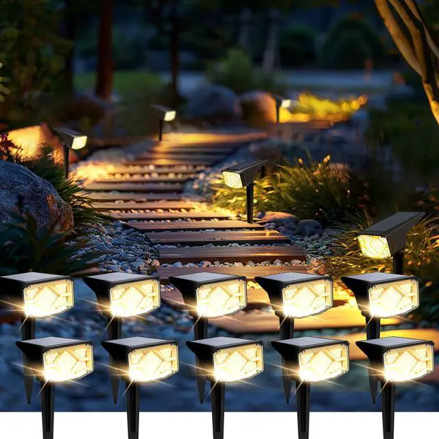 Main image of Solar Spot Lights Outdoor Waterproof 10 Pack Warm White | Solar Landscape Spotlights Outdoor, Compact Design Spot Lights, Flood Lights for Garden Yard Pathway House Tree Outside