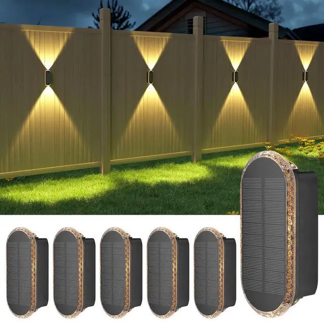 Main image of Solar Fence Lights Outdoor: 6-Pack Solar Powered Wall Lights Up and Down Waterproof IP65-3 Color Brighter LED Focus Lens SolarLights Dusk to Dawn 12h for Patio/Backyard/Porch/Railing