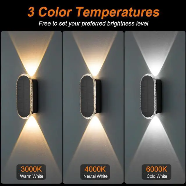 Alt view image 4 of 7 - Solar Fence Lights Outdoor: 6-Pack Solar Powered Wall Lights Up and Down Waterproof IP65-3 Color Brighter LED Focus Lens SolarLights Dusk to Dawn 12h for Patio/Backyard/Porch/Railing