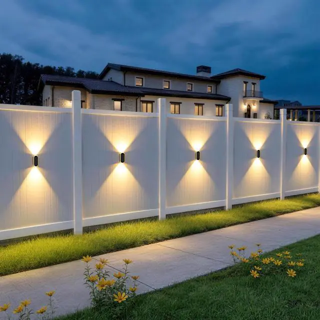 Alt view image 5 of 7 - Solar Fence Lights Outdoor: 6-Pack Solar Powered Wall Lights Up and Down Waterproof IP65-3 Color Brighter LED Focus Lens SolarLights Dusk to Dawn 12h for Patio/Backyard/Porch/Railing