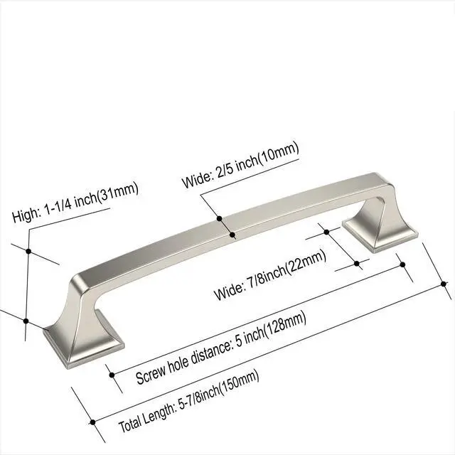 Alt view image 6 of 7 - 10 Pack Brushed Satin Nickel 5 Inch(128mm) Hole Centers Kitchen Cabinet Pulls Hardware Kitchen Handles for Cabinets Cupboard Handles Drawer Pulls