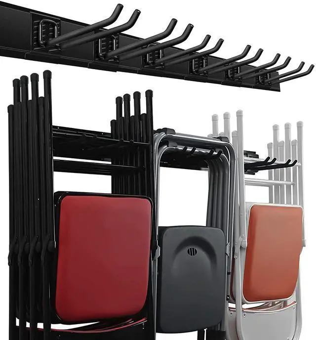 Main image of Garage Storage Organization Wall Mount, Garden Tool Rack Organizer Heavy Duty Folding Chair Hangers with 6 Adjustable Hooks 48inch Tracks Max Load 450lb