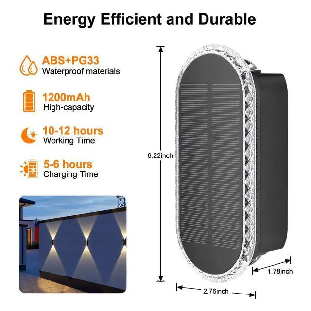 Alt view image 7 of 7 - Solar Fence Lights Outdoor: 6-Pack Solar Powered Wall Lights Up and Down Waterproof IP65-3 Color Brighter LED Focus Lens SolarLights Dusk to Dawn 12h for Patio/Backyard/Porch/Railing