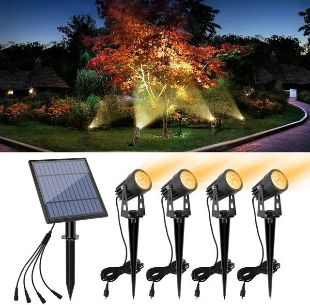 Main image of Metal Solar Spot Lights Outdoor with 9.8ft Cable Solar Powered Landscape Lighting Low Voltage IP65 Waterproof Auto On/Off for Outside Garden Yard Landscape Pathway Garage-Warm White(4-in-1)