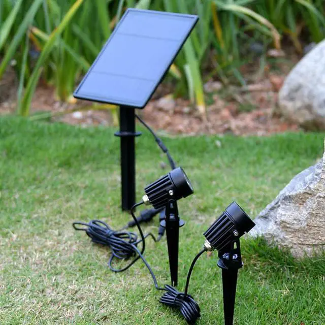 Alt view image 5 of 5 - Metal Solar Spot Lights Outdoor with 9.8ft Cable Solar Powered Landscape Lighting Low Voltage IP65 Waterproof Auto On/Off for Outside Garden Yard Landscape Pathway Garage-Warm White(4-in-1)