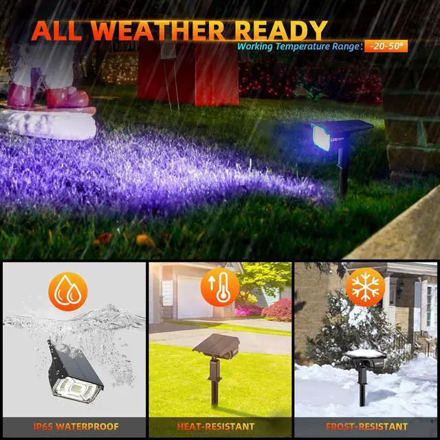 Alt view image 2 of 7 - Solar Outdoor Lights,40 LEDs Color Changing RGB Solar Landscape Path Lights,USB & Solar Powered Multicoloured Spotlights,14 Colors Auto Cycling Spotlights for Yard,Garden,2 Pack