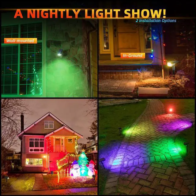 Alt view image 3 of 7 - Solar Outdoor Lights,40 LEDs Color Changing RGB Solar Landscape Path Lights,USB & Solar Powered Multicoloured Spotlights,14 Colors Auto Cycling Spotlights for Yard,Garden,2 Pack