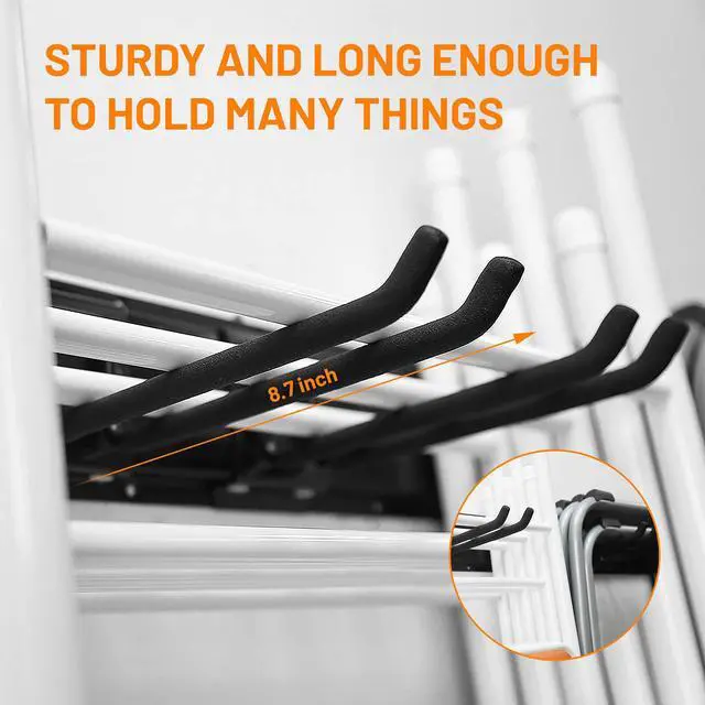 Alt view image 3 of 7 - Garage Storage Organization Wall Mount, Garden Tool Rack Organizer Heavy Duty Folding Chair Hangers with 6 Adjustable Hooks 48inch Tracks Max Load 450lb