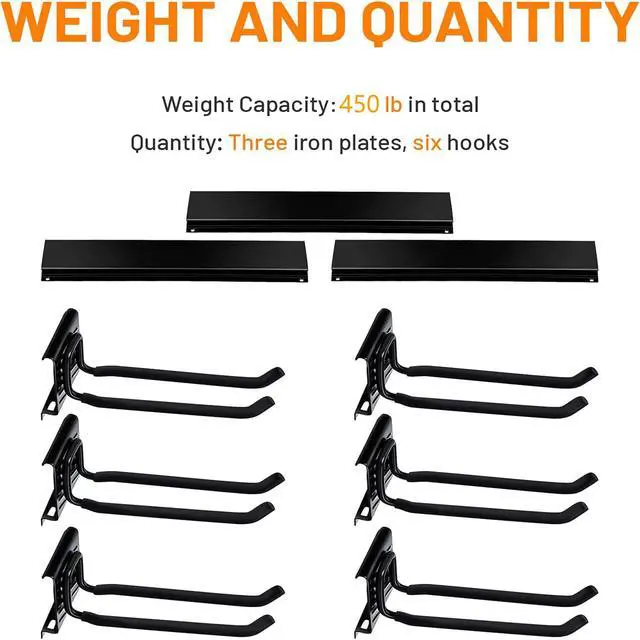 Alt view image 5 of 7 - Garage Storage Organization Wall Mount, Garden Tool Rack Organizer Heavy Duty Folding Chair Hangers with 6 Adjustable Hooks 48inch Tracks Max Load 450lb