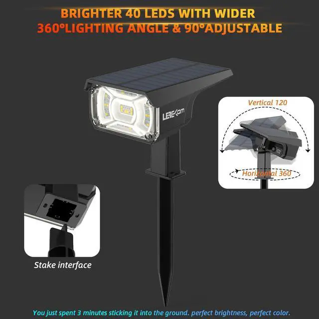 Alt view image 6 of 7 - Solar Outdoor Lights,40 LEDs Color Changing RGB Solar Landscape Path Lights,USB & Solar Powered Multicoloured Spotlights,14 Colors Auto Cycling Spotlights for Yard,Garden,2 Pack