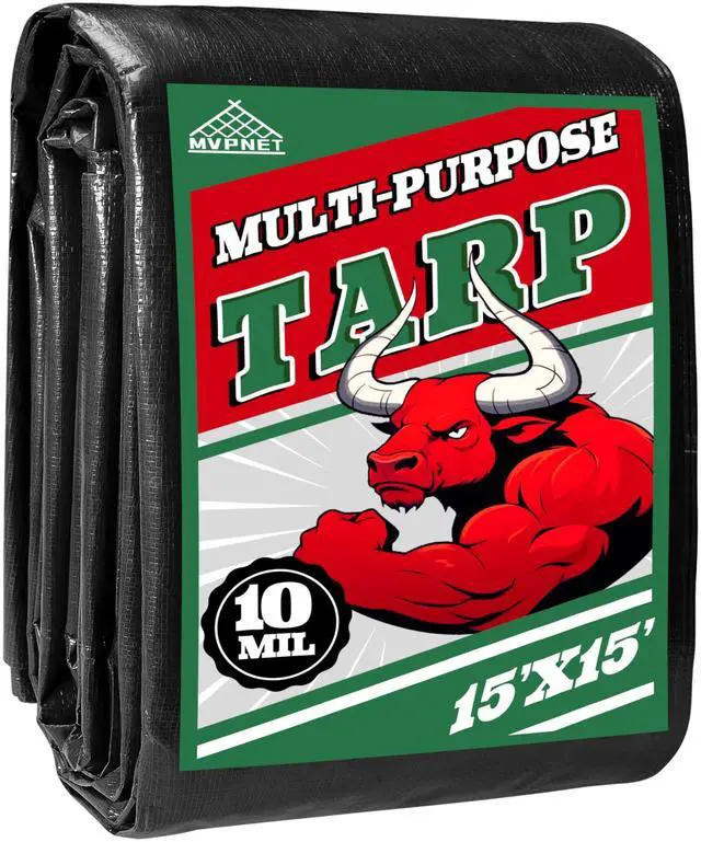 Main image of 15x15 ft Heavy Duty Tarp 10mil UV Reinforced Grommets Green&Black