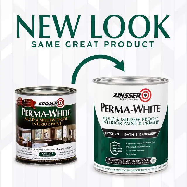 Alt view image 4 of 4 - 02774 PERMA-WHITE Mold & Mildew Proof Interior Paint, Quart, Eggshell White | Eggshell finish. Mold & mildew-proof, moisture-resistant finish for baths, kitchens & basements. Scrubbable & washable