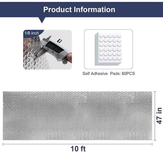 Alt view image 2 of 7 - Double Reflective Bubble Foil Insulation Foam, 47IN X 10FT Window Insulation for Summer Heat Reflective Window Film for Window, Garage Door, RV, Roof