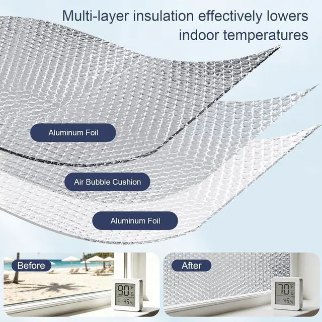 Alt view image 7 of 7 - Double Reflective Bubble Foil Insulation Foam, 47IN X 10FT Window Insulation for Summer Heat Reflective Window Film for Window, Garage Door, RV, Roof