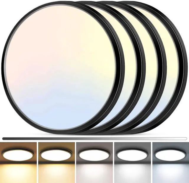 Main image of 4Pack LED Flush Mount Ceiling Light, 12 Inch 24W Dimmable Round Ceiling Fixture, Black Low Profile Hardwired Ceiling Lamp for Bedroom, Kitchen, Hallway & Bathroom