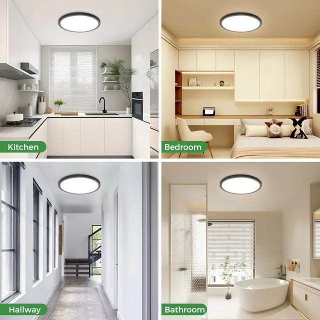 Alt view image 6 of 6 - 4Pack LED Flush Mount Ceiling Light, 12 Inch 24W Dimmable Round Ceiling Fixture, Black Low Profile Hardwired Ceiling Lamp for Bedroom, Kitchen, Hallway & Bathroom