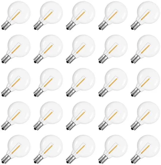 Main image of G40 1.57 Inch Led Replacement Light Bulbs, E12 Screw Base Shatterproof LED Small Globe Light Bulbs for Outdoor String Lights, 1Watt Equvalent to 5 Watt Incandescent Bulbs, Warm White, 25Pack
