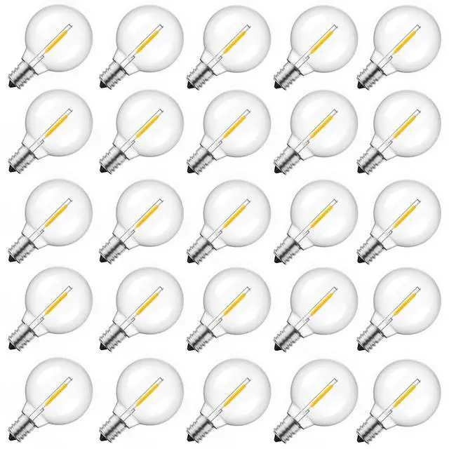 Main image of 25 Pack G40 LED Replacement Bulbs, E12 Base, 2200K, Warm White | Shatterproof Plastic LED Light Bulb, Waterproof, Dimmable, 1.5" Edison Light Bulbs for Indoor Outdoor Patio Backyard Decor